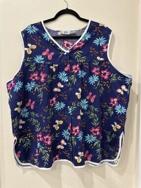 Only Necessities Pearl Snap Floral Print Pockets Smock/Apron Sz 1X